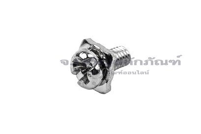 [E] น็อตยึดสายไฟ สแตนเลสชุบนิกเกิ้ล M3x6 mm พร้อมแหวนทรงสี่เหลี่ยม ขนาด 6x6 mm